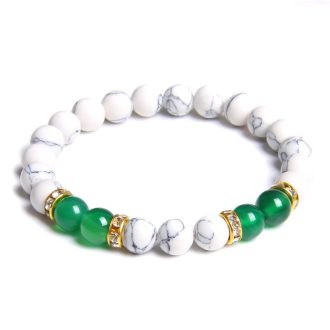   Ásvány karkötő howlit, zöld achát és arany színű, csillogó köztes