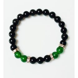   Ásvány karkötő ónix, zöld achát és arany színű csillogó köztes