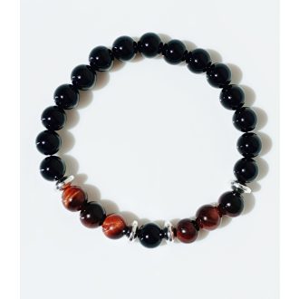   Ásvány karkötő ónix - piros tigrisszem és hematit köztes