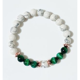   Ásvány karkötő howlit - zöld tigrisszem és hematit köztes