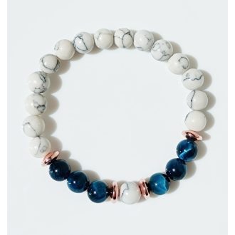   Ásvány karkötő howlit - kék tigrisszem - hematit köztes