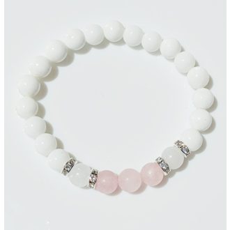   Ásvány karkötő tridacna, fehér jáde, rózsakvarc és cirkónium kristályos ezüst színű köztes