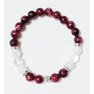   Ásvány karkötő lepidolit, hegyikristály és ezüst színű csillogó köztes