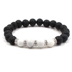   Ásvány karkötő lávakő és howlit, cirkónium kristályos csillogó köztesek