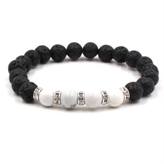   Ásvány karkötő lávakő és howlit, cirkónium kristályos csillogó köztesek