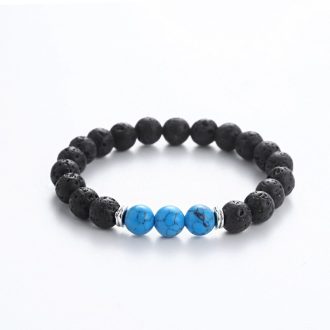   Ásvány karkötő lávakő, kék türkiz és ezüst színű köztes