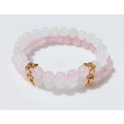   Páros ásvány karkötő rózsakvarc és fehér jáde - arany koronákkal 2 db-os szett