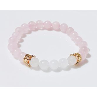   Ásvány karkötő rózsakvarc és fehér jáde - arany színű koronákkal