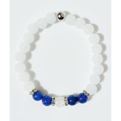   Ásvány karkötő fehérjáde, királykék achát, roppantott hegyikristály és csillogó ezüst színű köztes