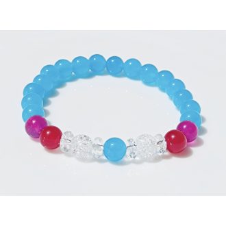   Ásvány karkötő színezett kék, magenta, piros achát és roppantott hegyikristály