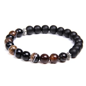   Ásvány karkötő fele ónix fele csíkos achát ezüst színű köztessel