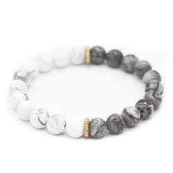   Ásvány karkötő fele howlit, fele térkép jáspis és arany színű köztes