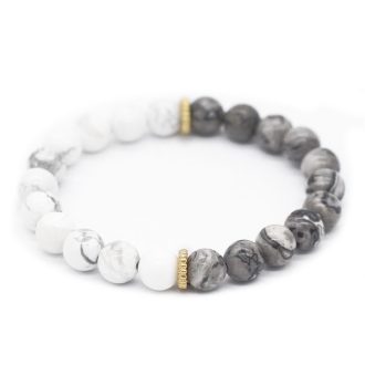   Ásvány karkötő fele howlit, fele térkép jáspis és arany színű köztes