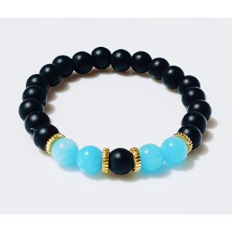   Ásvány karkötő ónix és amazonit - ezüst színű köztes