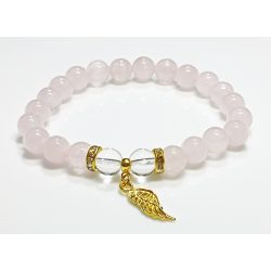   Angyalszárny függő - ásvány karkötő rózsakvarc, hegyikristály - csillogó arany színű köztes