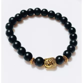   Ásvány karkötő matt ónix - Buddha fej lencse alakú fém köztes