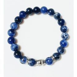   Ásvány karkötő szodalit - antikolt ezüst színű Buddha fej és fém köztes