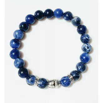   Ásvány karkötő szodalit - antikolt ezüst színű Buddha fej és fém köztes