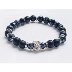   Ásvány karkötő matt ónix, hópehely obszidián - ezüstös süni és köztes