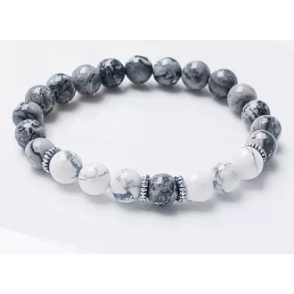   Ásvány karkötő howlit és térkép jáspis - ezüstszínű köztes