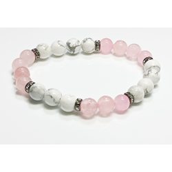   Ásvány karkötő rózsakvarc és howlit - gun metal cirkóniumos köztes