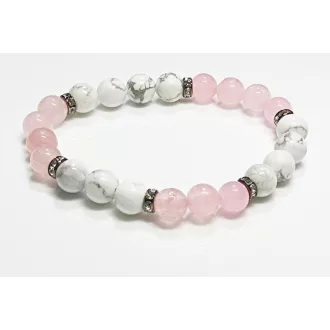   Ásvány karkötő rózsakvarc és howlit - gun metal cirkóniumos köztes