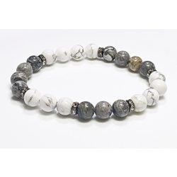  Ásvány karkötő howlit és térkép jáspis - gun metal cirkóniumos köztes