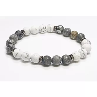   Ásvány karkötő howlit és térkép jáspis - gun metal cirkóniumos köztes