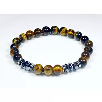   Ásvány karkötő tigrisszem és pogácsa alakú hematit - ezüst színű köztes