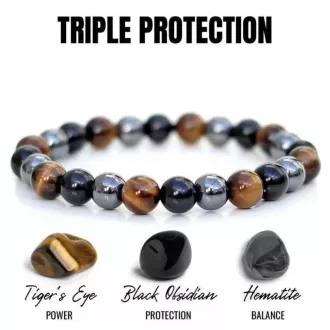   Ásvány karkötő - Hármas védelem - tigrisszem - obszidián - mágneses hematit