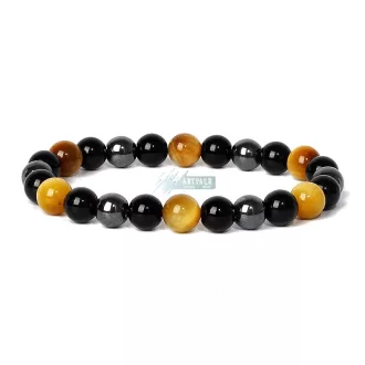   Hármas védelem - ásvány karkötő ónix - hematit - arany tigrisszem