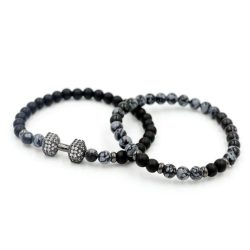   Páros fitt ásvány karkötő ónix - obszidián - fekete cirkónium kristályos szett