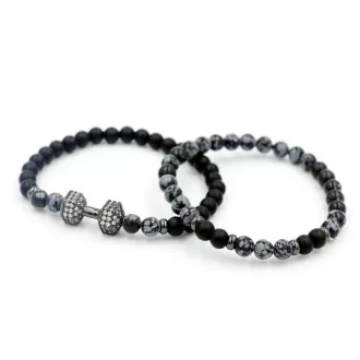   Páros fitt ásvány karkötő ónix - obszidián - fekete cirkónium kristályos szett