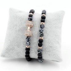   Páros fitt ásvány karkötő ónix - obszidián - rózsa aranyszín cirkónium kristályos súlyzós szett