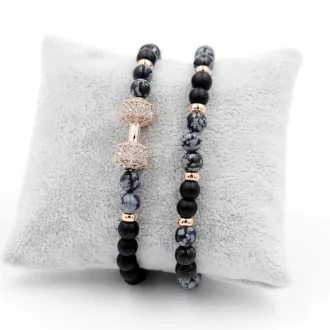   Páros fitt ásvány karkötő ónix - obszidián - rózsa aranyszín cirkónium kristályos súlyzós szett