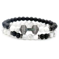   Páros fitt ásvány karkötő ónix - howlit - fekete cirkónium kristályos súlyzós szett