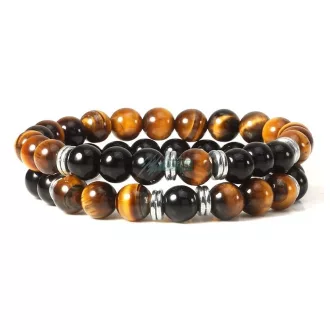 Tigrisszem - Ónix ezüst köztes ásvány páros karkötő