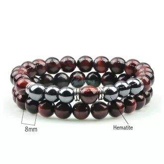   Vörös tigrisszem - Ónix ezüst köztes ásvány páros karkötő