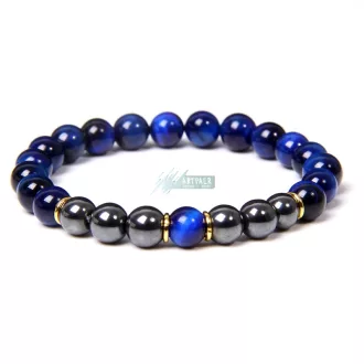   Sötétkék tigrisszem - hematit arany köztes ásvány karkötő