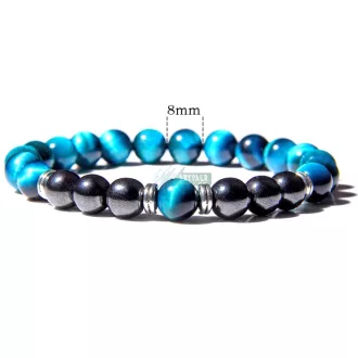 Kék tigrisszem - hematit ezüst köztes ásvány karkötő