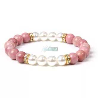   Rodonit - tenyésztett gyöngy - arany, kristályos köztes - ásvány karkötő