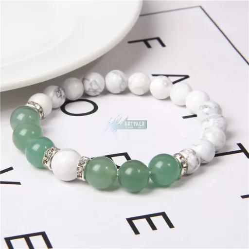 Howlit - zöld Aventurin - ezüst, kristályos köztes - ásvány karkötő