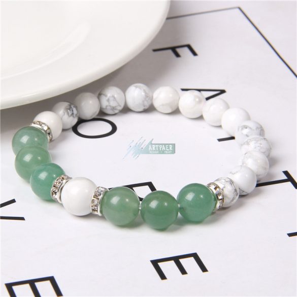 Howlit - zöld Aventurin - ezüst, kristályos köztes - ásvány karkötő