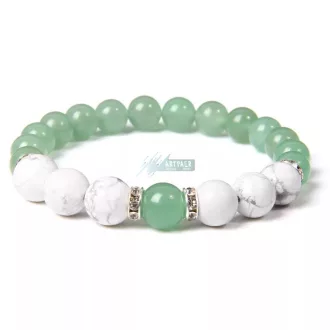   Howlit - zöld Aventurin - ezüst, kristályos köztes - ásvány karkötő