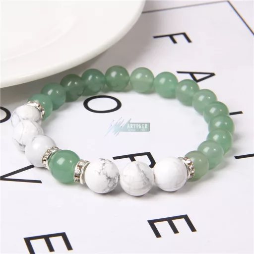 Howlit - zöld Aventurin - ezüst, kristályos köztes - ásvány karkötő