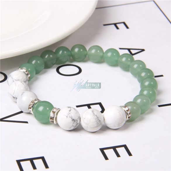 Howlit - zöld Aventurin - ezüst, kristályos köztes - ásvány karkötő