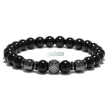 Ónix - Hematit - Micro Pave Cirkónium kristállyal - ásvány karkötő