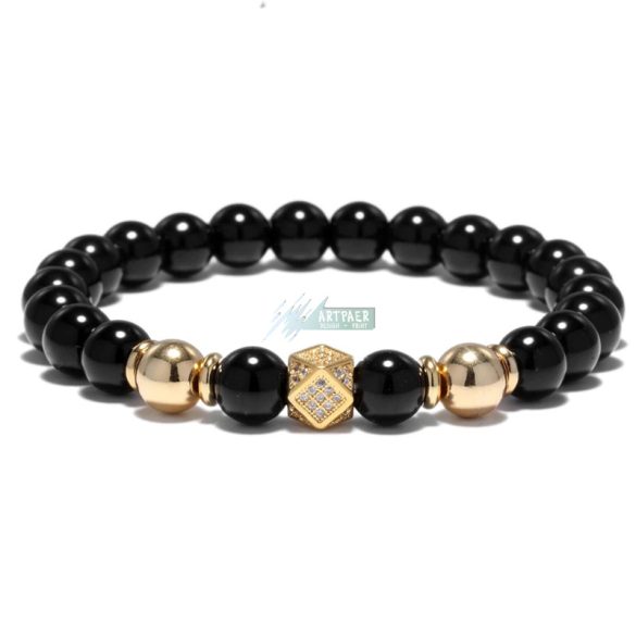 Ónix - Hematit - Micro Pave Cirkónium kristállyal - ásvány karkötő