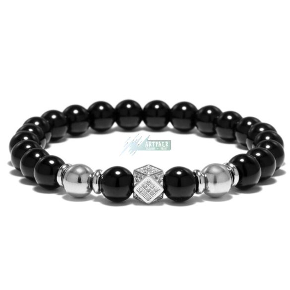 Ónix - Hematit - Micro Pave Cirkónium kristállyal - ásvány karkötő