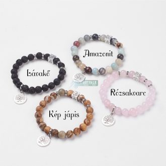   Ásvány karkötő - Om szimbólum (szent hang) és életfa ajándék tasakkal